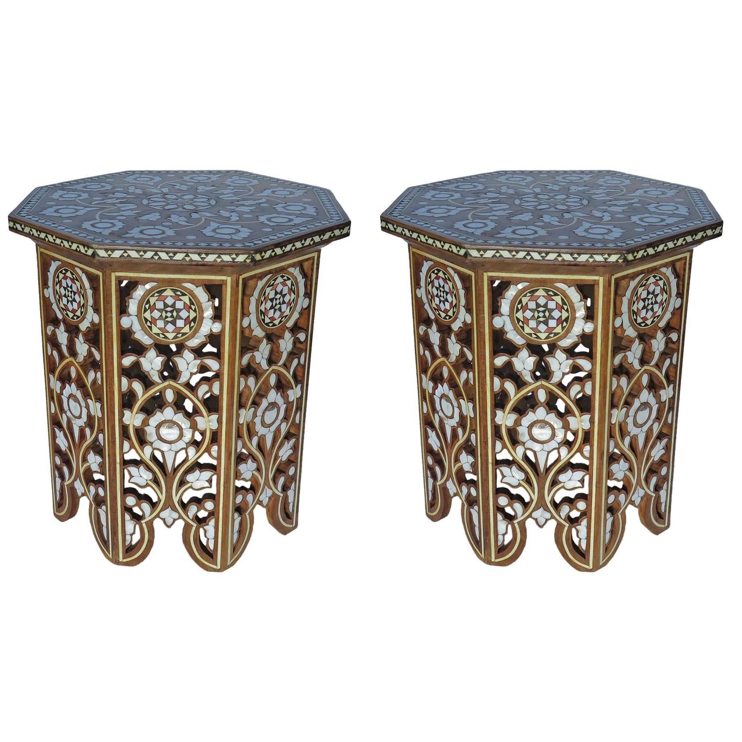 Pair of Moorish Mother of Pearl Inlay Side Tables For Sale at 1stdibs