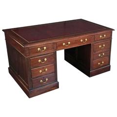 Large English Pedestal Desk with Leather Top