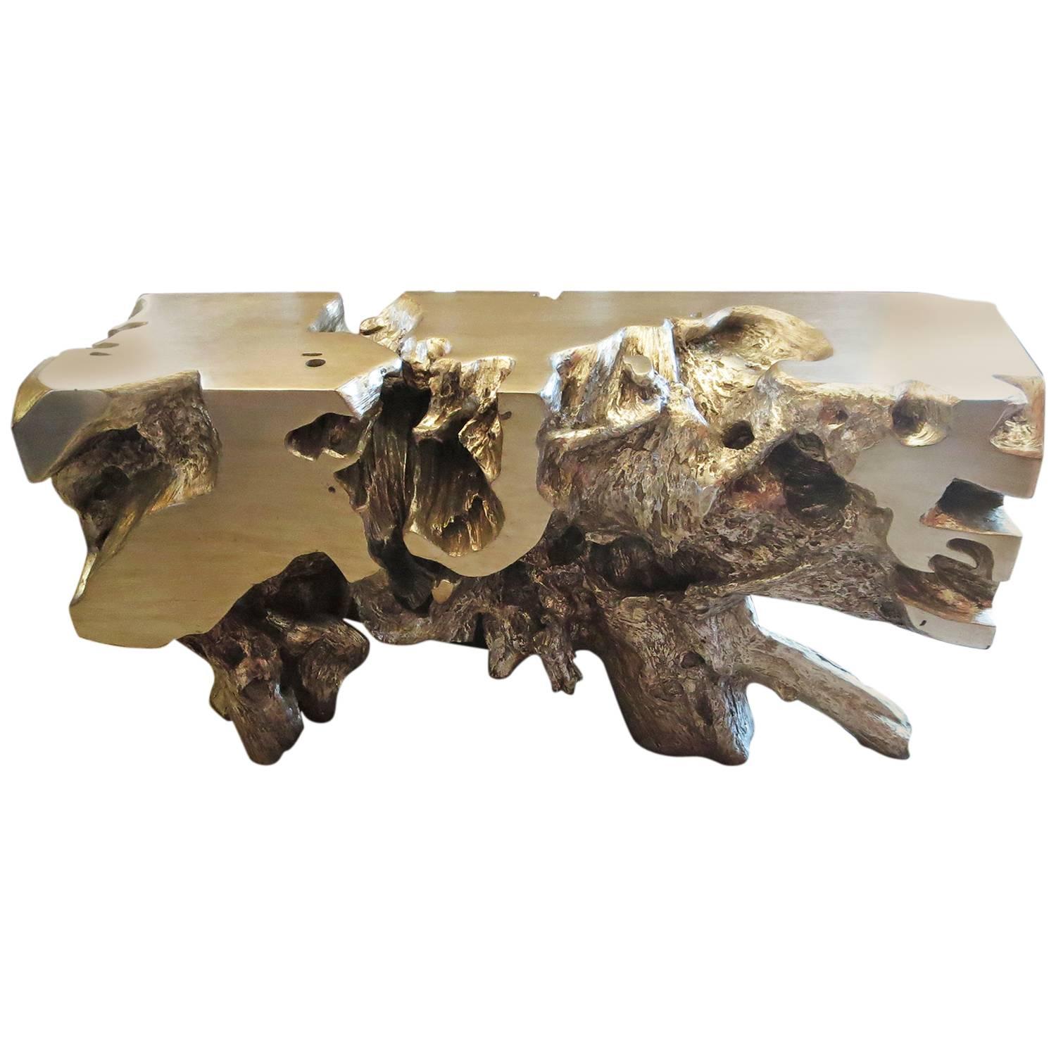 Silver Gilded Free-Form Burl Console Table