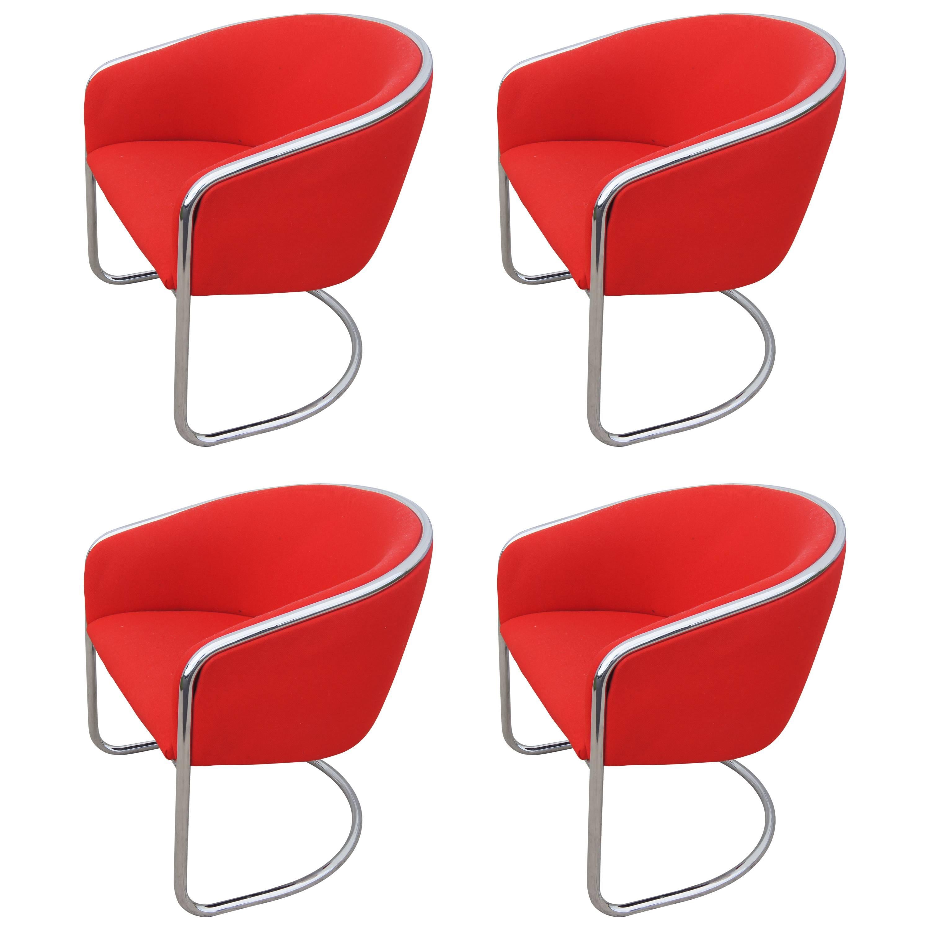 Set of Four Cantilevered Chrome Club Tub Chairs by Burgasser & Lorenz for Thonet