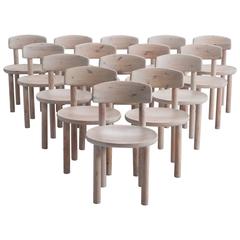 Set of Nine Solid Pine Chairs, with tilt backs, Denmark 1970s