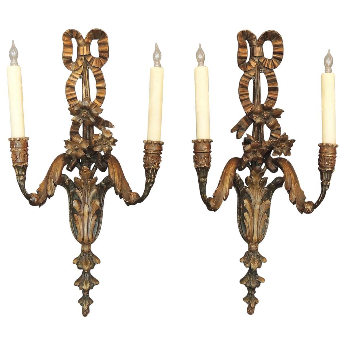Pair of Early 20th C Italian Carved Wood Sconces  For Sale