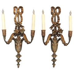 Antique Pair of Early 20th C Italian Carved Wood Sconces 