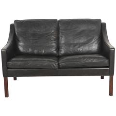 Børge Mogensen Black Leather 2208 Two-Seat Sofa