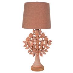Tree of Life Terracotta Table Lamp with Linen Shade