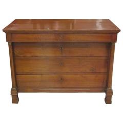 19th Century Bureau, Cherry Wood Brass Trimmed, Italy, 1840c Antique 19th Century Bureau, Cherry Wood Brass Trimmed, Italy, 1840c