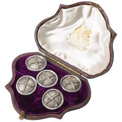Antique Golf Themed British Silver Jacket Buttons, circa 1900-1920