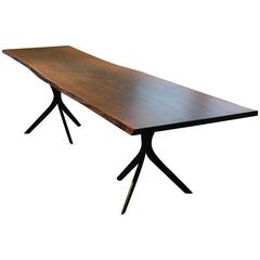 Blackened Red Oak 10' Table, Steel Tripod Base, Daniel Oates, USA
