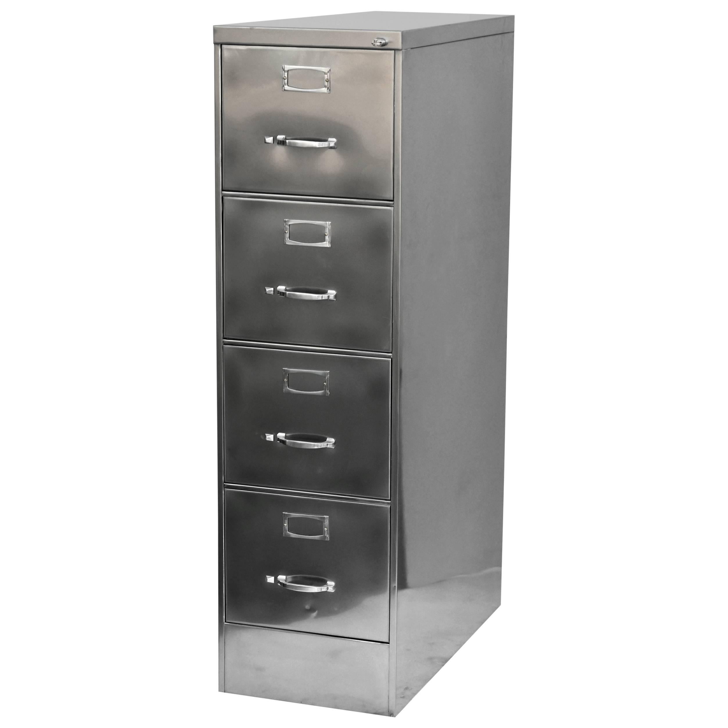 Classique Industrial File Cabinet, Four-Drawer, Polished Steel  For Sale