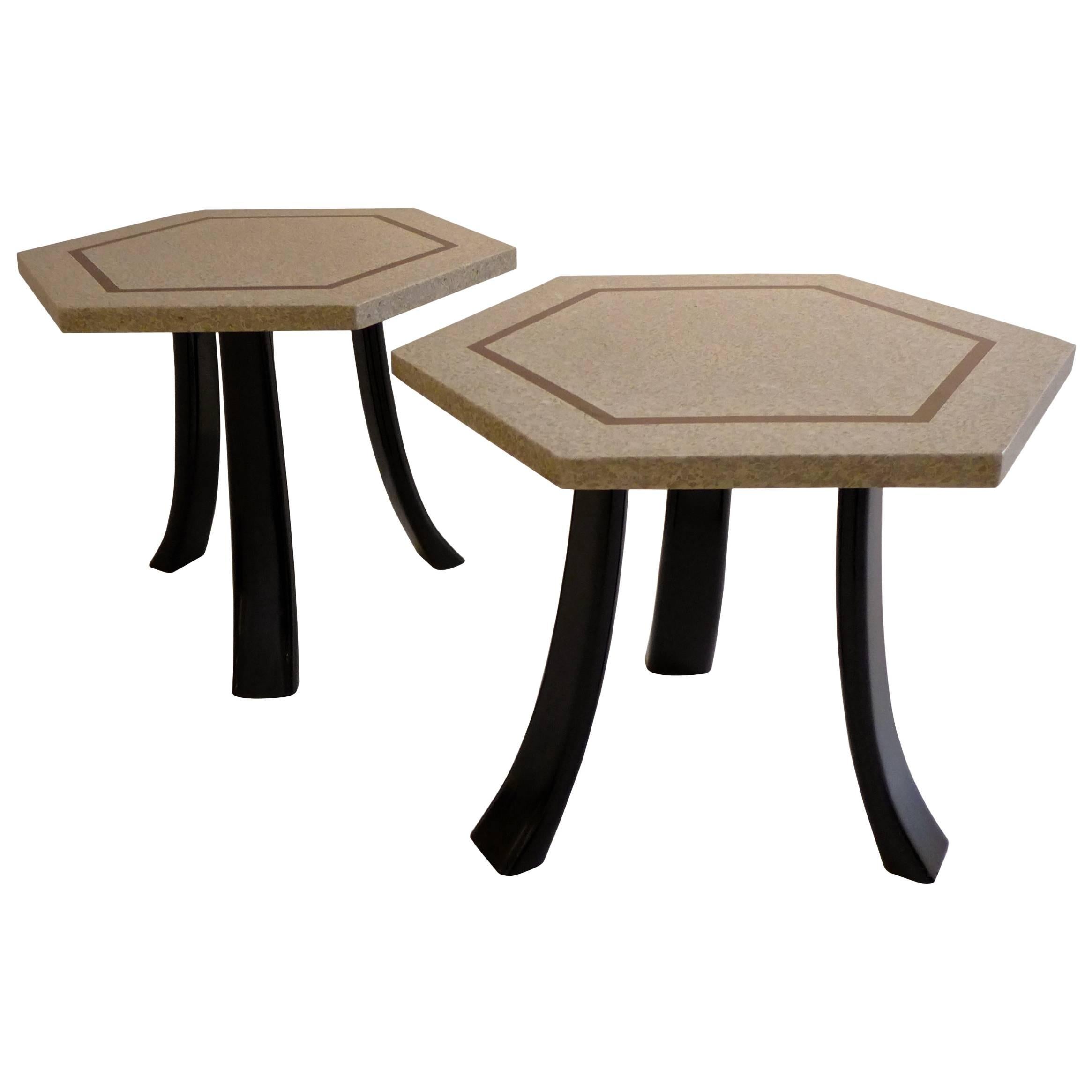 Pair of Hexagonal Harvey Probber Side Tables with Terrazzo Tops