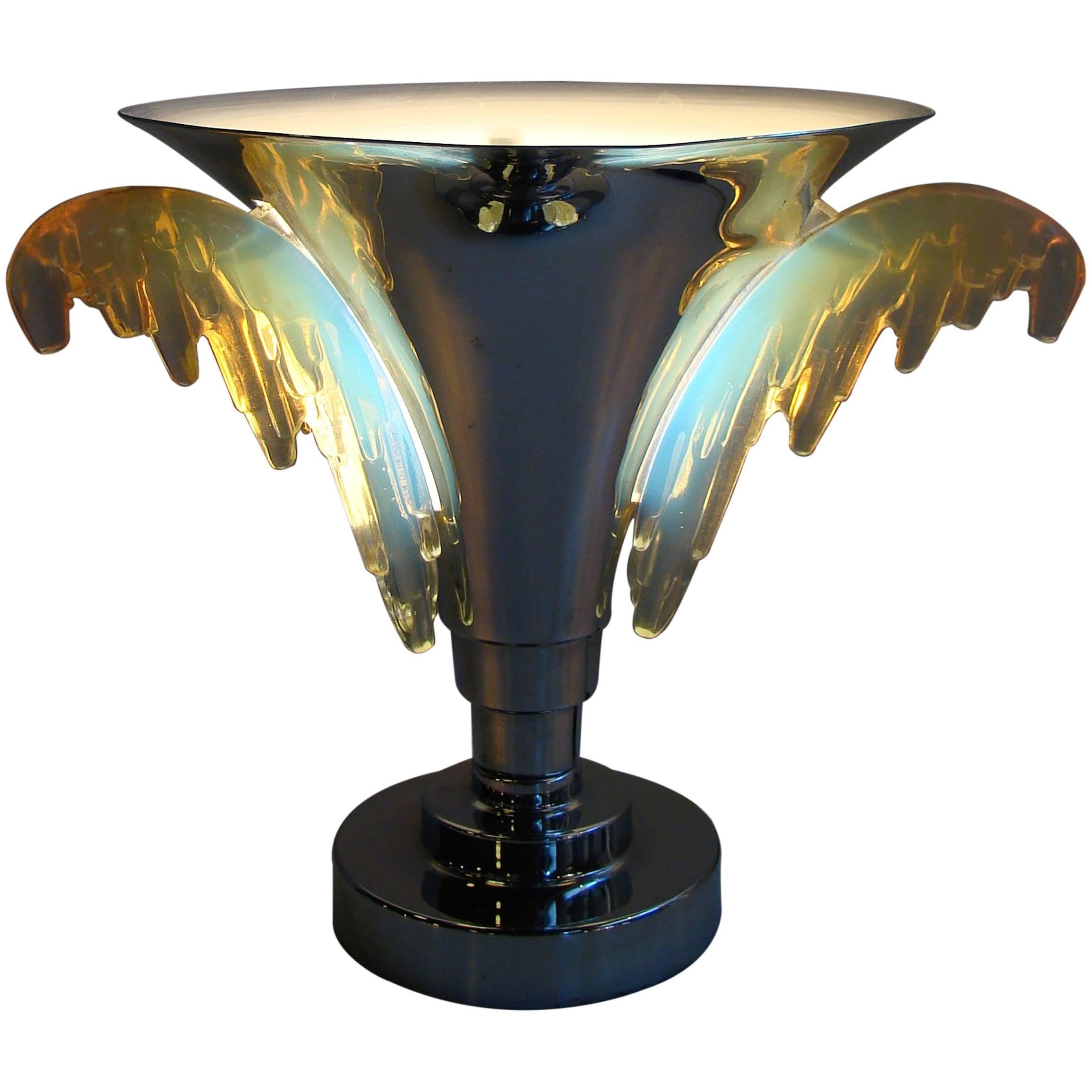 French Art Deco Chrome and Glass Torchiere Tabletop Lamp For Sale