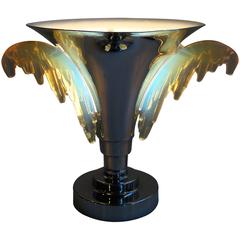 French Art Deco Chrome and Glass Torchiere Tabletop Lamp