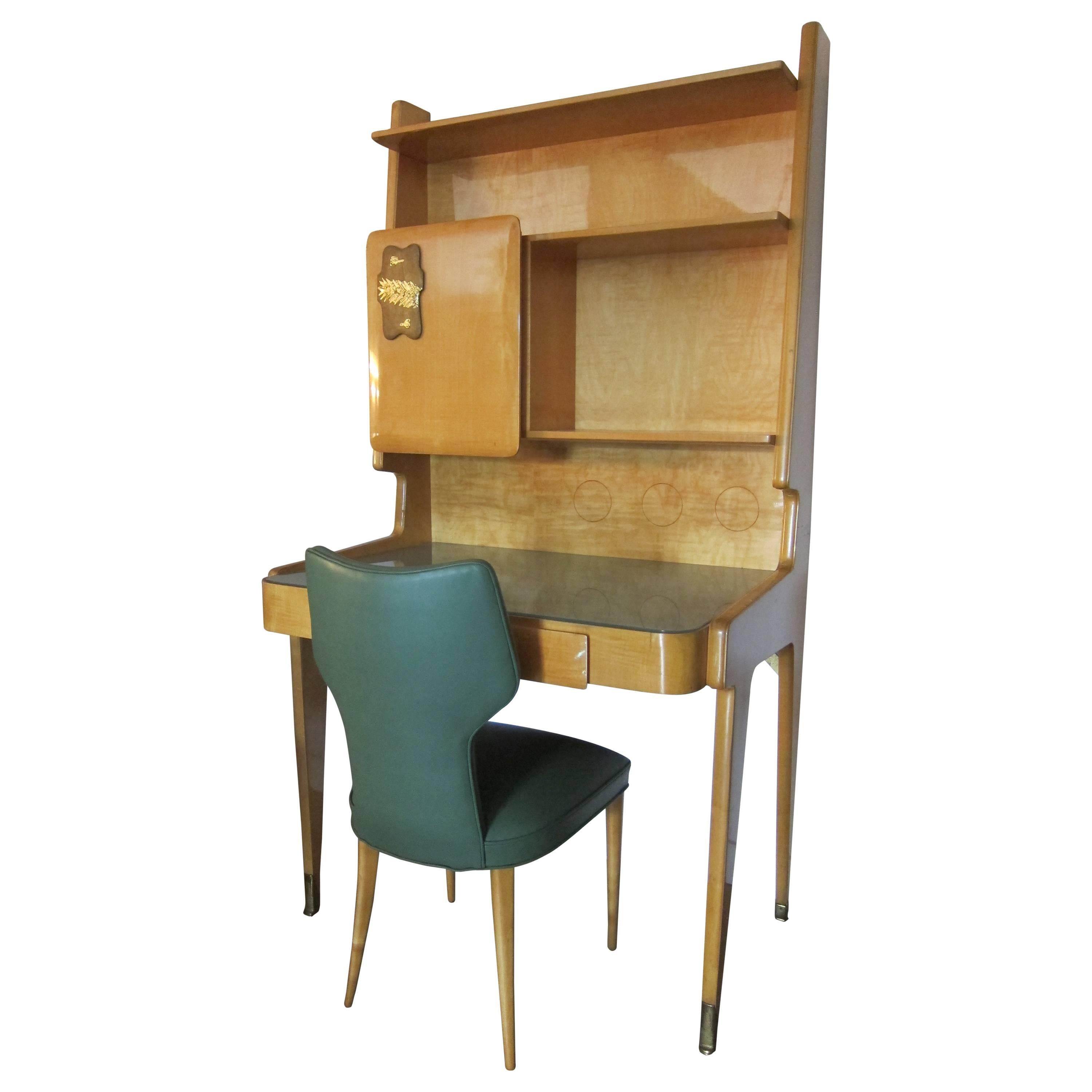 Italian 1950s Gio Ponti Style Upright Desk with Chair.