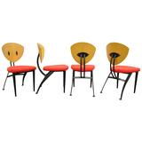 Set of 4 Steel & Maple Memphis Style Dining Chairs by Nia - Made in Israel 
