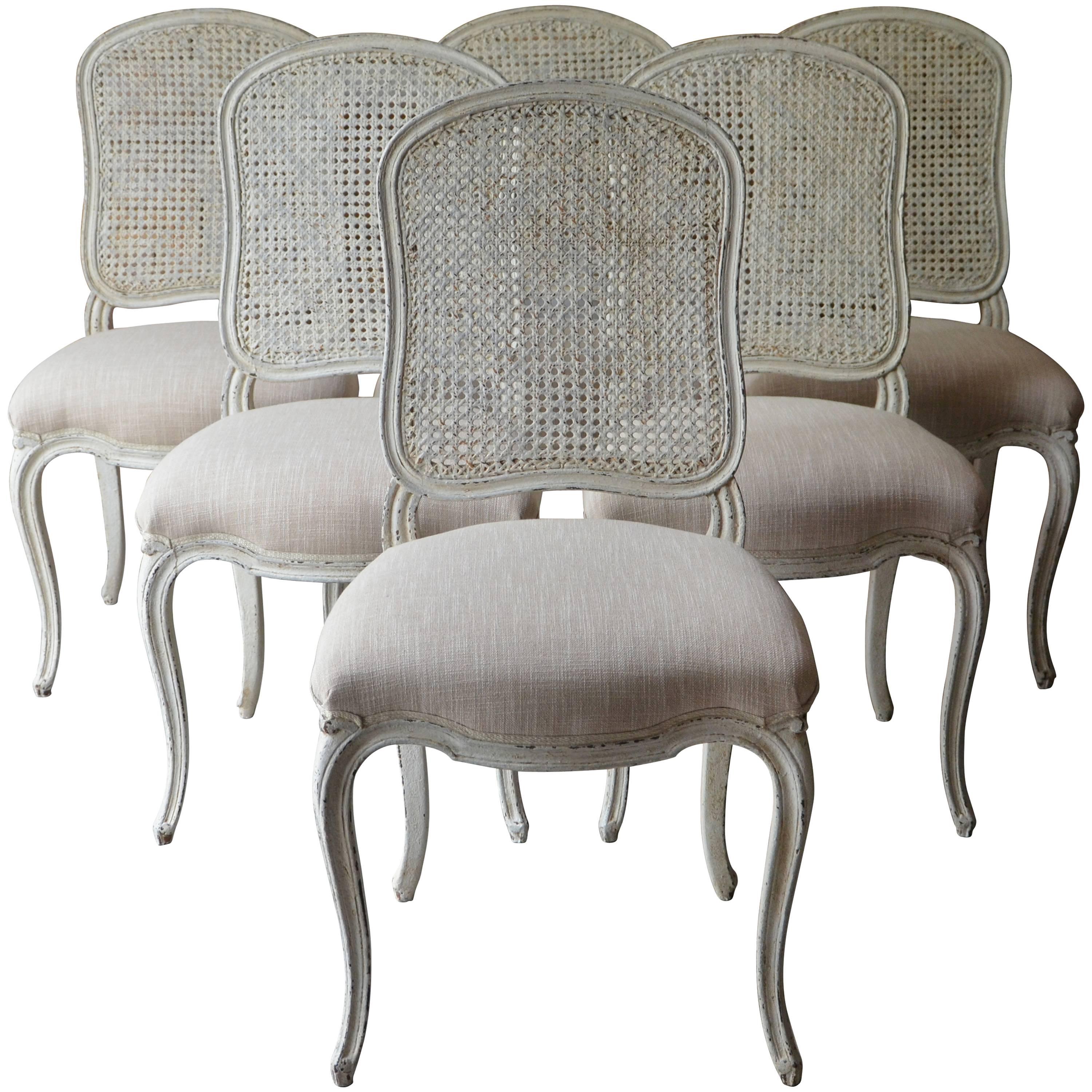 Set of Six French LXV Style Chairs with Cane Back