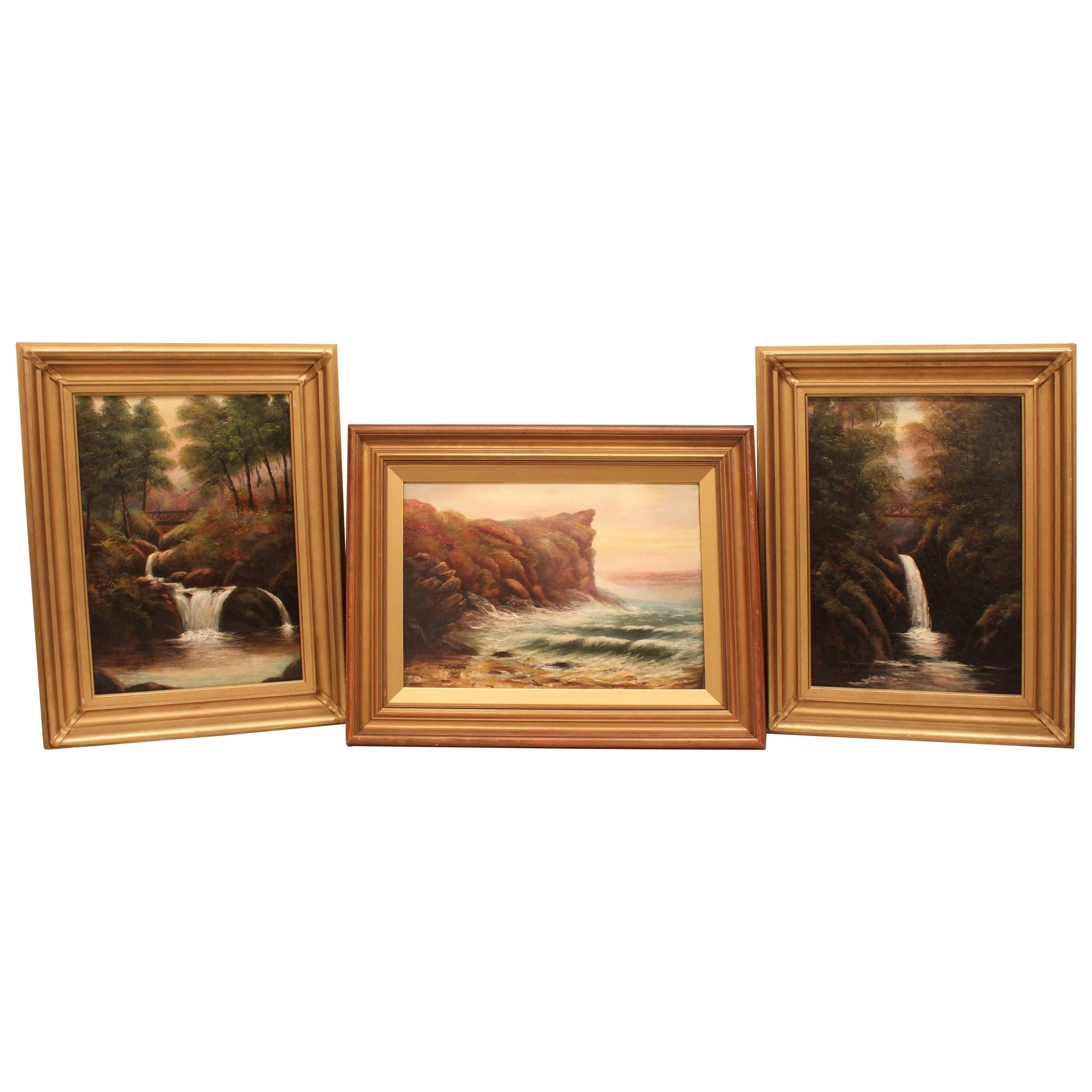 Set of Three "Isle of Man Views" Oil Paintings by D. Hampton For Sale