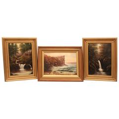 Set of Three "Isle of Man Views" Oil Paintings by D. Hampton