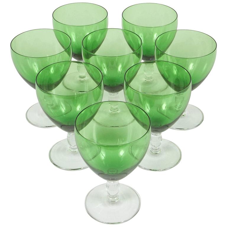 Vintage Green Stemmed Wine Glasses, Set of 4 at 1stDibs