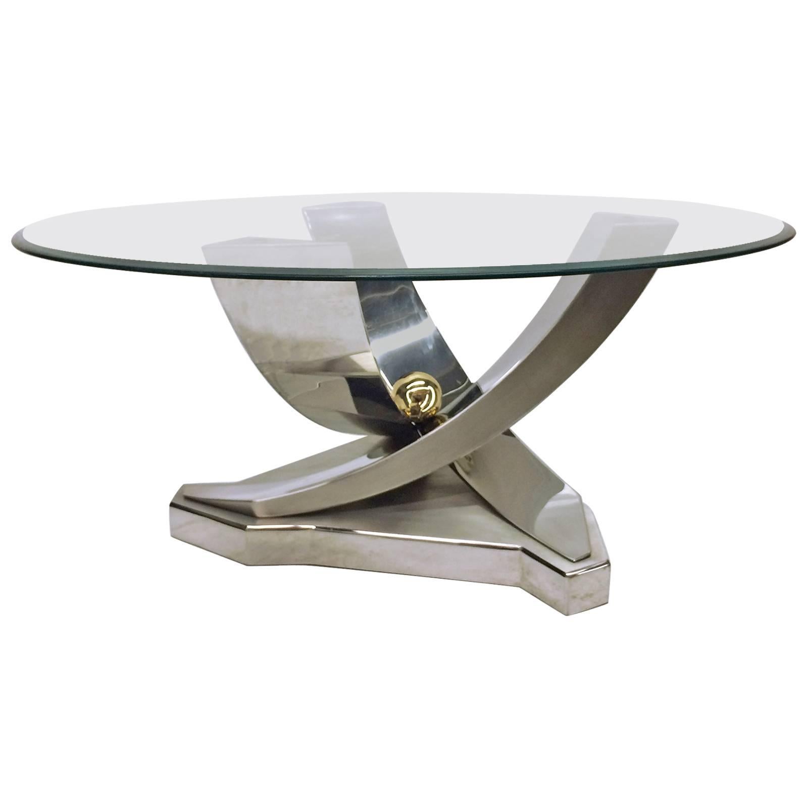Mix of Polished Chrome, Brass and Brushed Stainless Steel Coffee Table