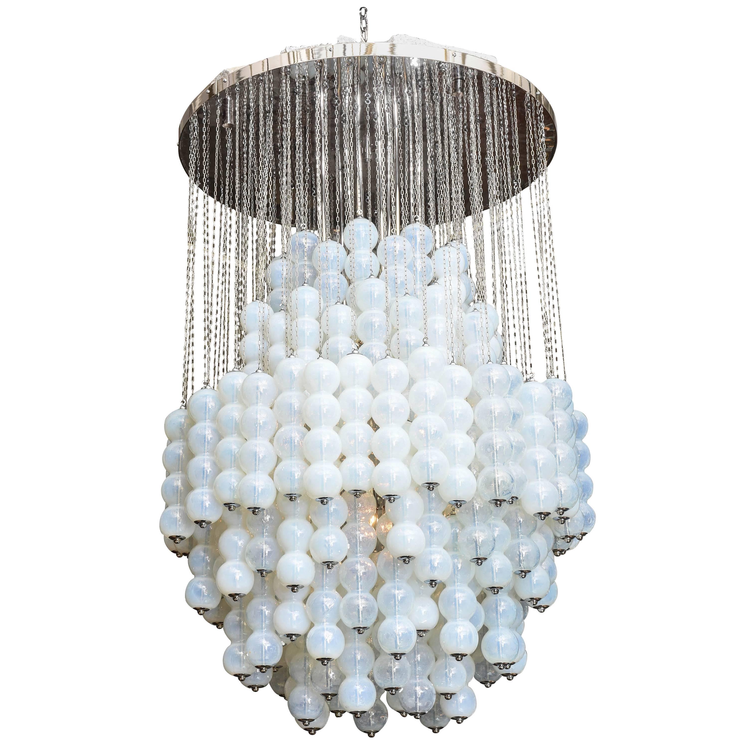 Monumental Italia Modern Polished Chrome and Glass Chandelier, Mazzega For Sale