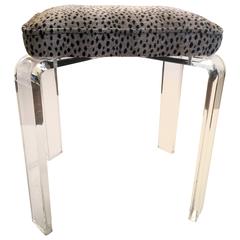 Lucite Stool with Leopard Upholstery