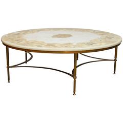 Vintage Florentine Marble and Brass Round Cocktail Coffee Table