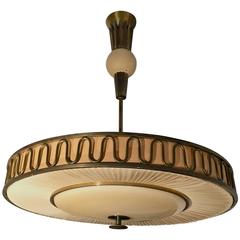 Swedish 1930s Chandelier with Refined Wave Bronze Design and Pleats by Bohlmarks