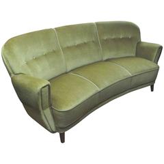 Danish 1930s-1940s Curved Mohair Upholstered Sofa
