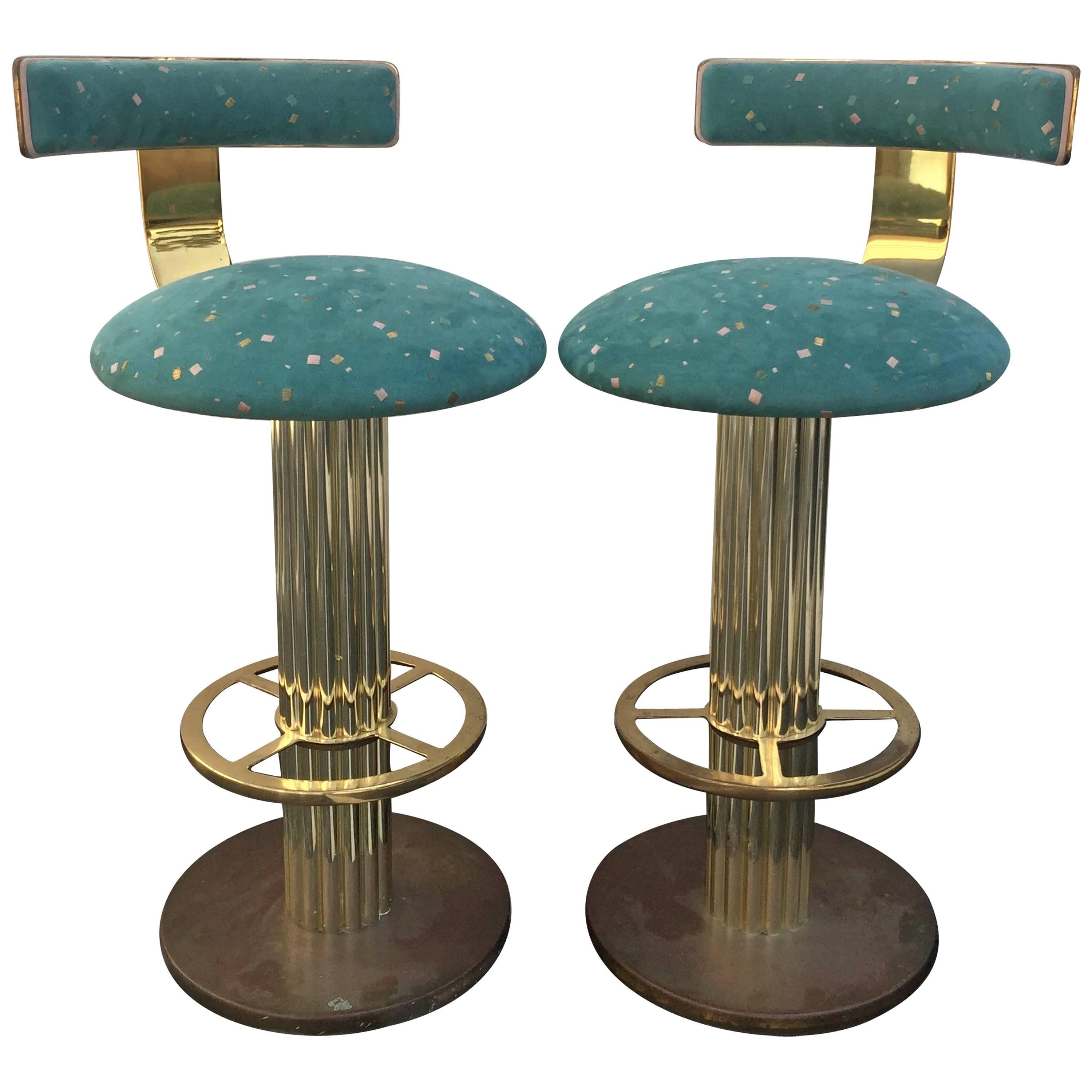 Pair of 'Excalibur' Brass Bar Stools by Design For Leisure