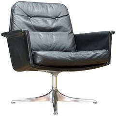 Black Leather Swivel Lounge Chair by Horst Bruning for COR