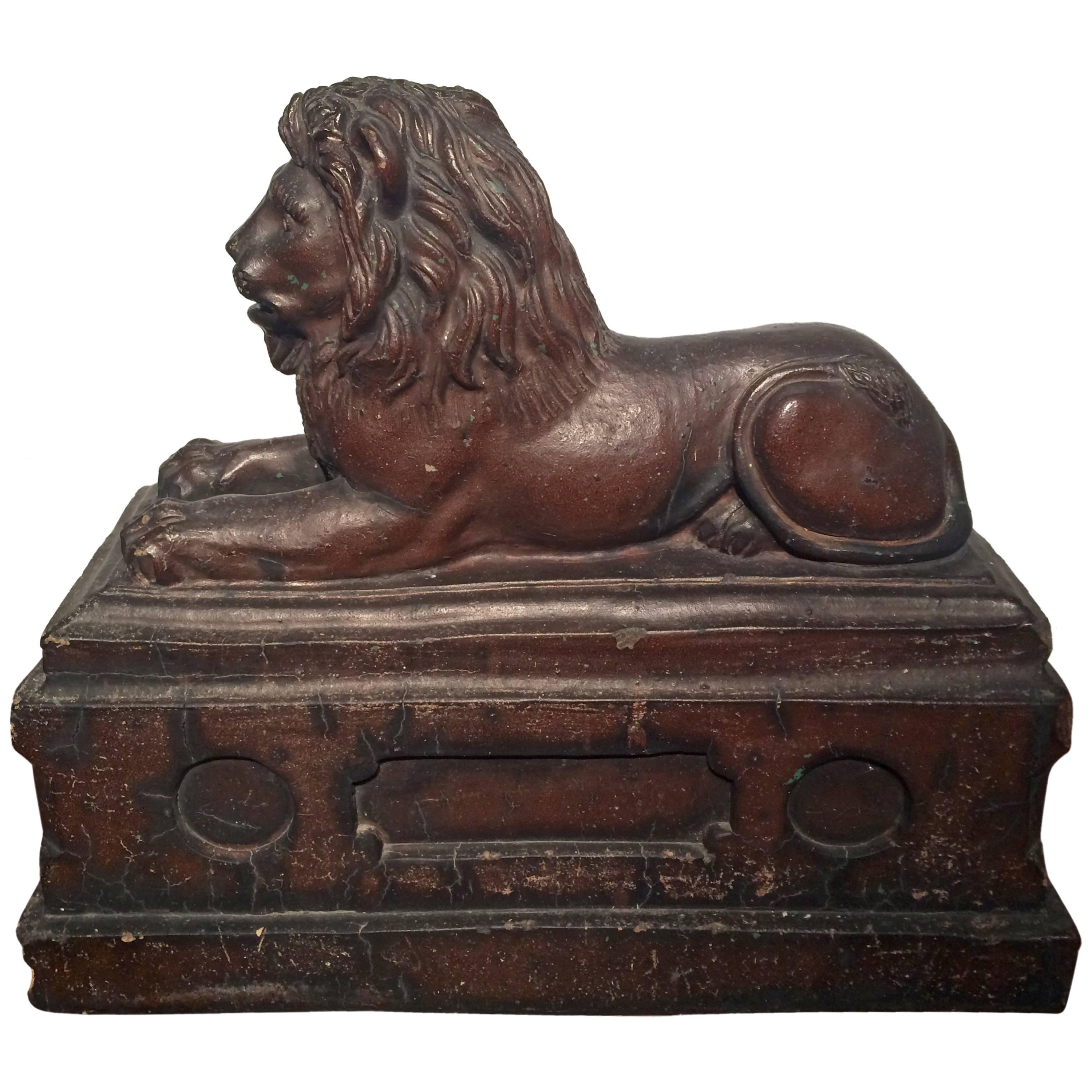 Large 19th Century English Stoneware Recumbent Lion