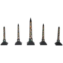 Set of Five Specimen Pietra Dura Inlaid Marble Obelisks, England, 1850