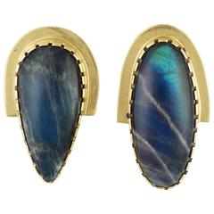 Gold and Labradorite Earrings by Gail Bird and Yazzie Johnson