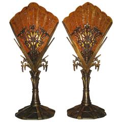 Bronze Dragonfly Mantle Lamps, circa 1932