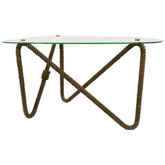 Retro French Nautical Rope Kidney Coffee Table, Side Table, 1950s