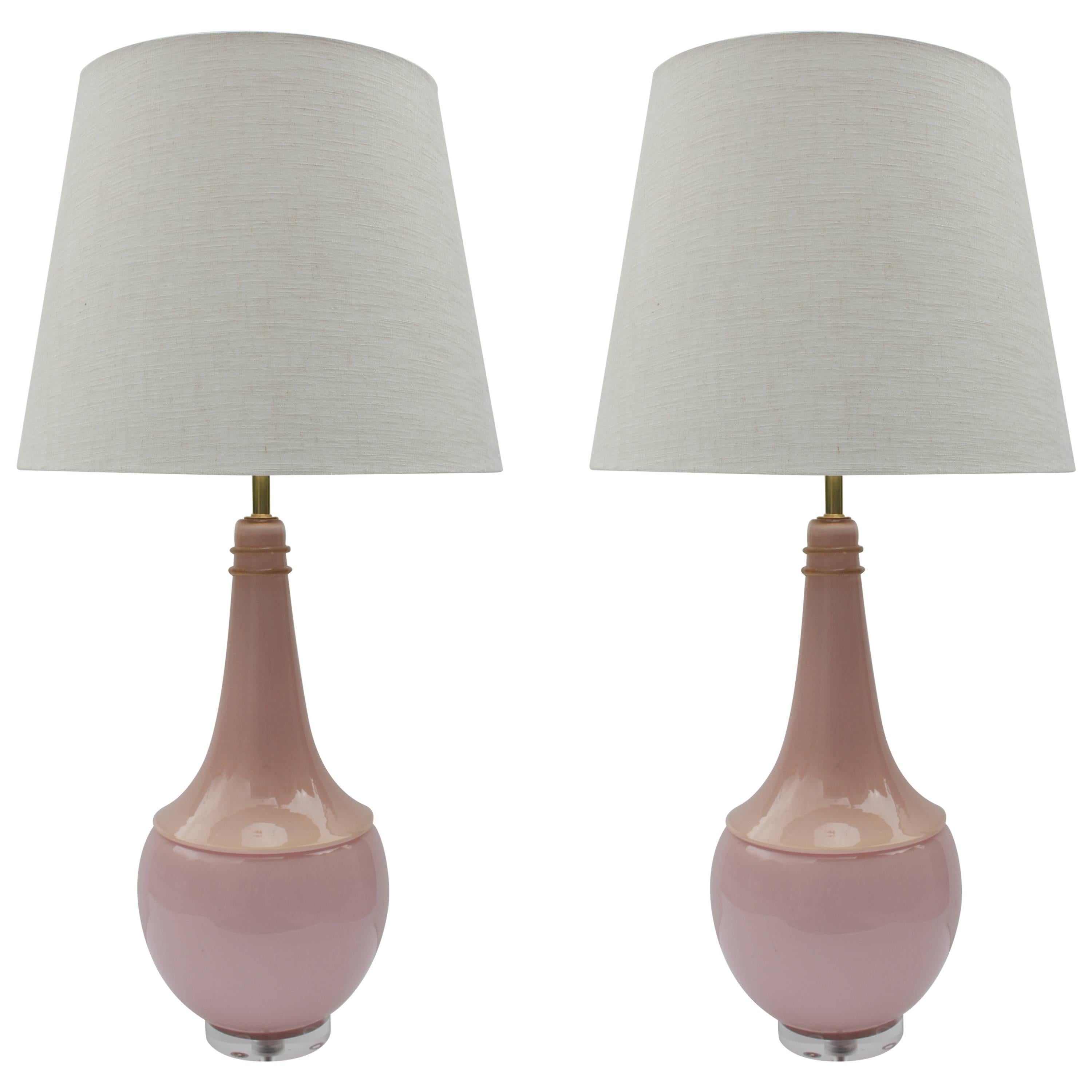 Exceptional Pair of Seguso Table Lamps with Gold Inclusion from Murano
