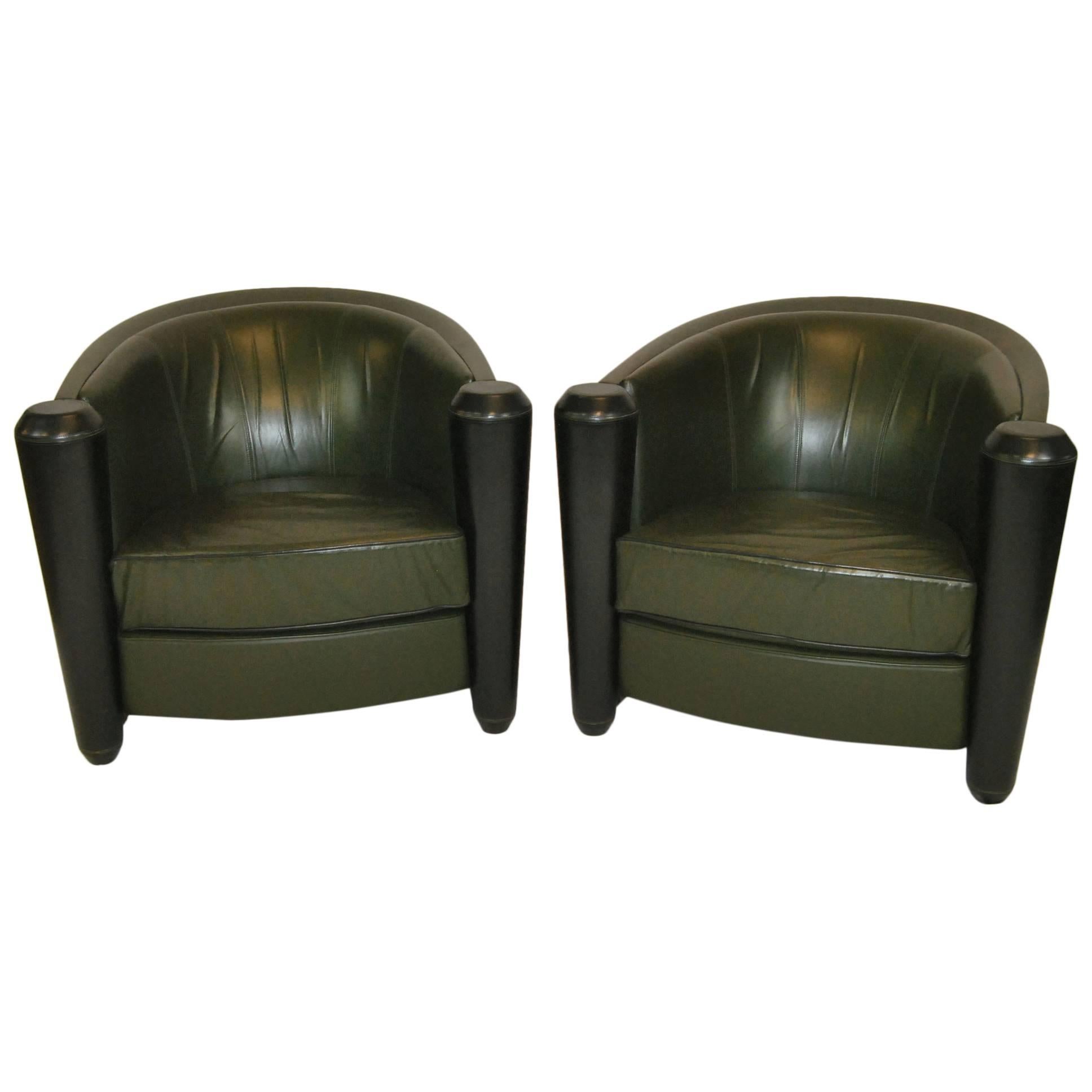 Pair of Italian Pace Collection Leather Club Chairs by Adam Tihany