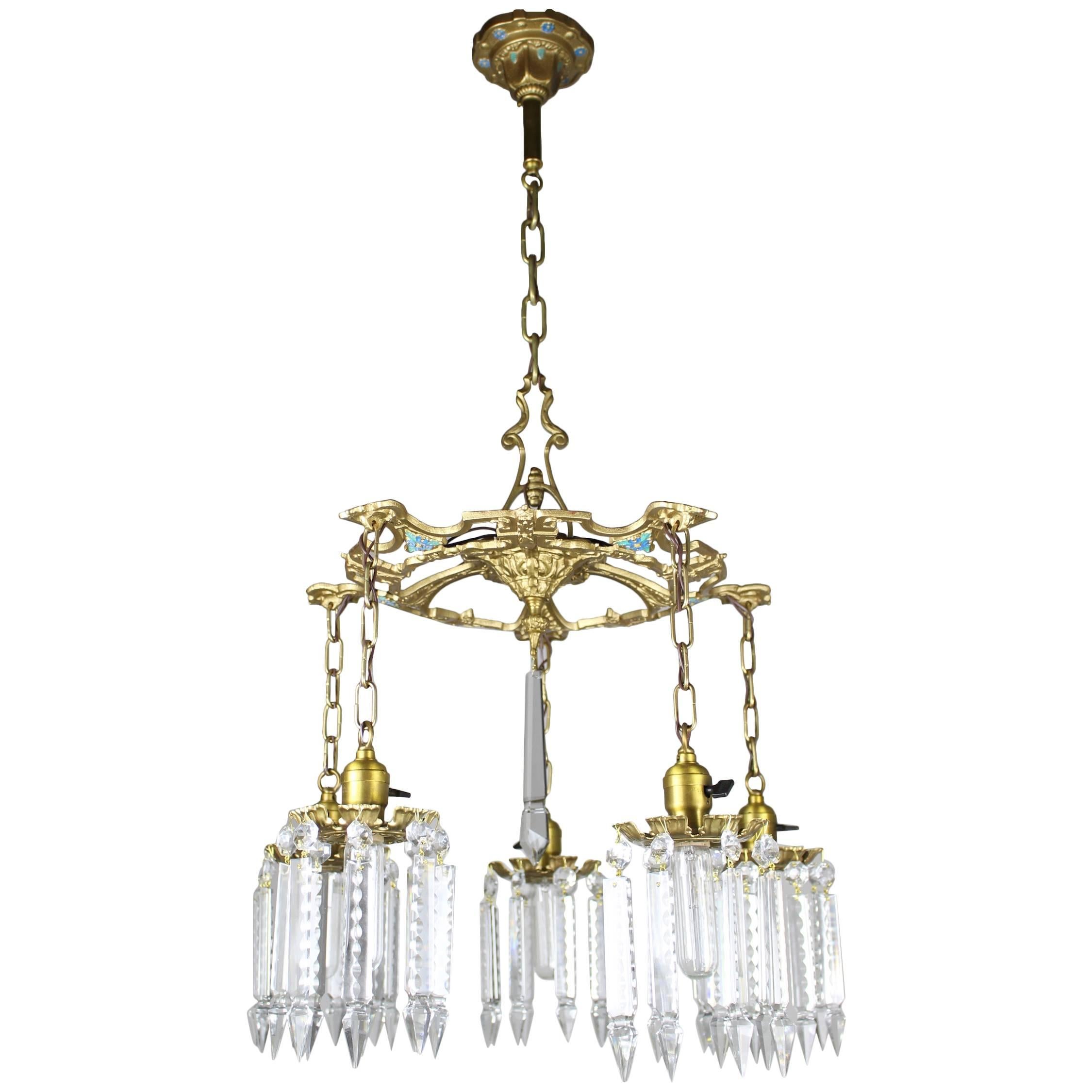 Gold Painted Iron Crystal Chandelier