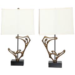 1950s Pair of Frederick Weinberg Sculpted Solid Bronze "Dancer" Table Lamps  