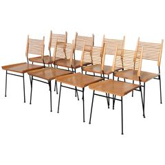 1950's Set of Eight Paul McCobb "Shovel" Chairs in Maple and Black Wrought Iron 12