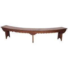 Curved Wooden Bench with Carved Decorative Apron