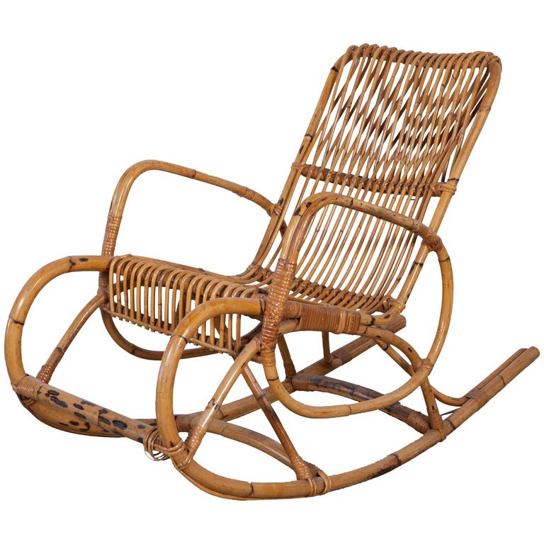 Vintage Italian Bamboo Rocking Chair With Square Arms For Sale Vintage Italian Bamboo Rocking Chair With Square Arms For Sale