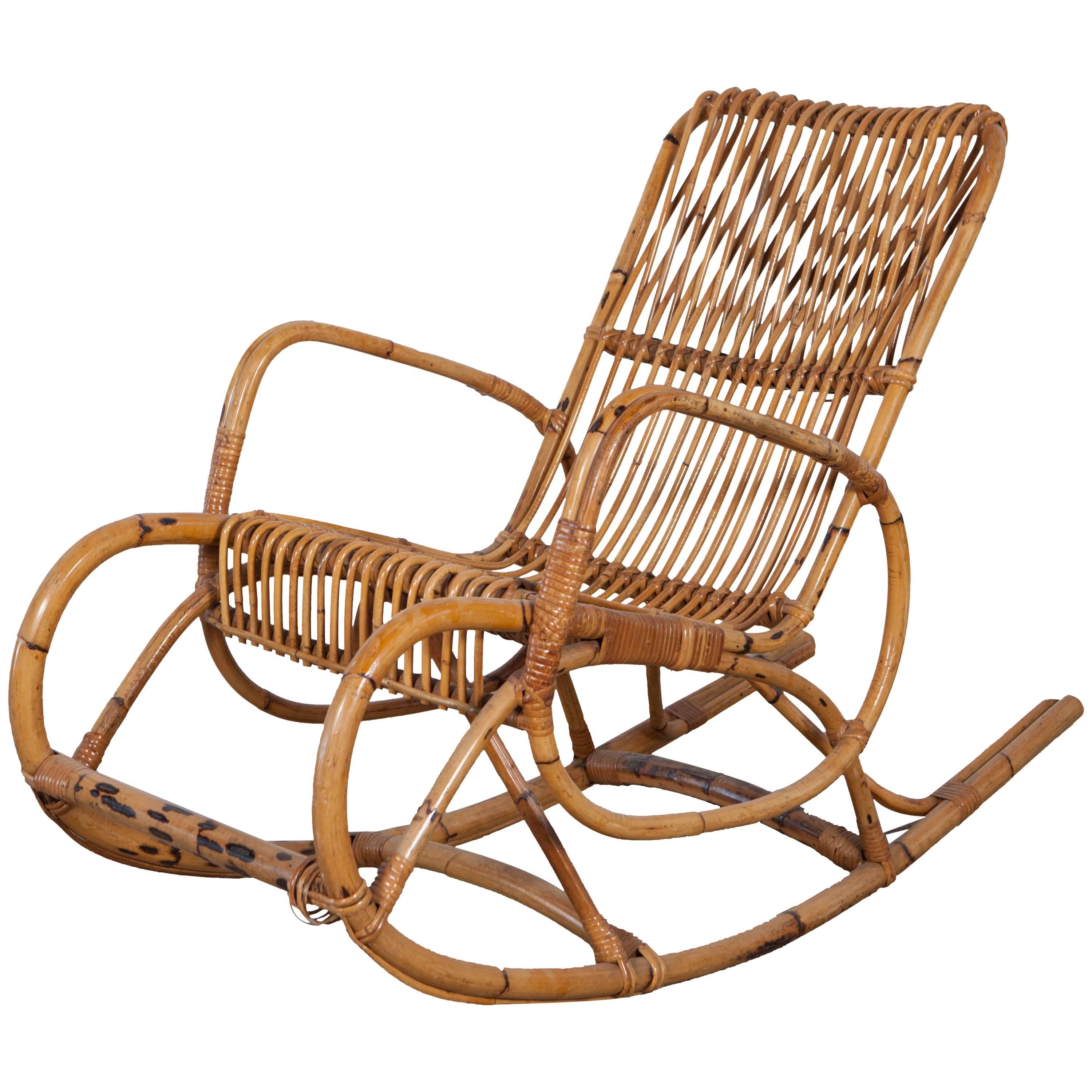 Vintage Italian Bamboo Rocking Chair with Square Arms