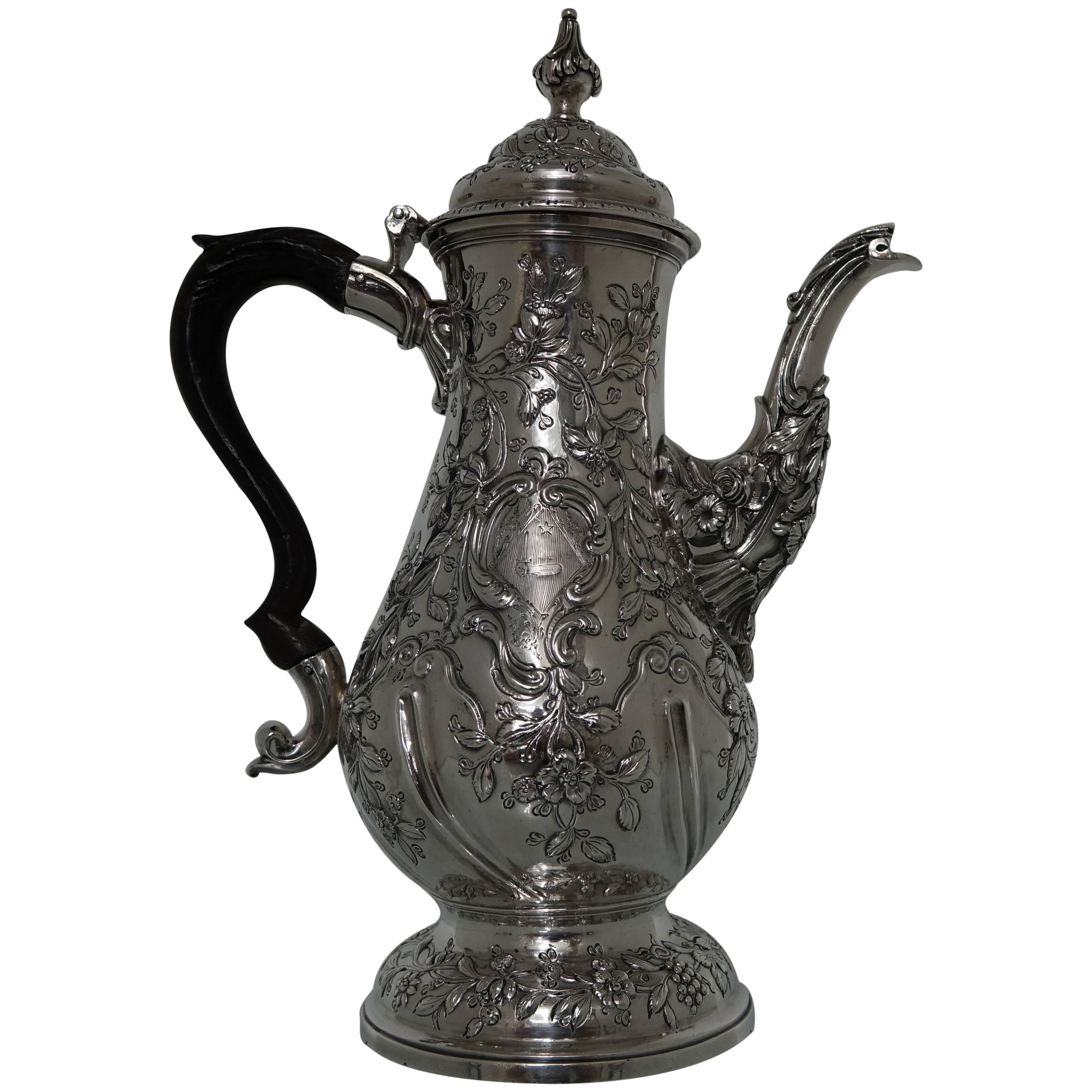 Georgian Silver 18th Century Rococo Coffee Pot London 1769 Charles Wright