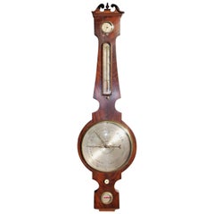 Antique English Mahogany Prince of Wales Banjo Barometer, Circa 1820