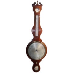 Antique English Mahogany Inlaid Banjo Barometer, Circa 1820