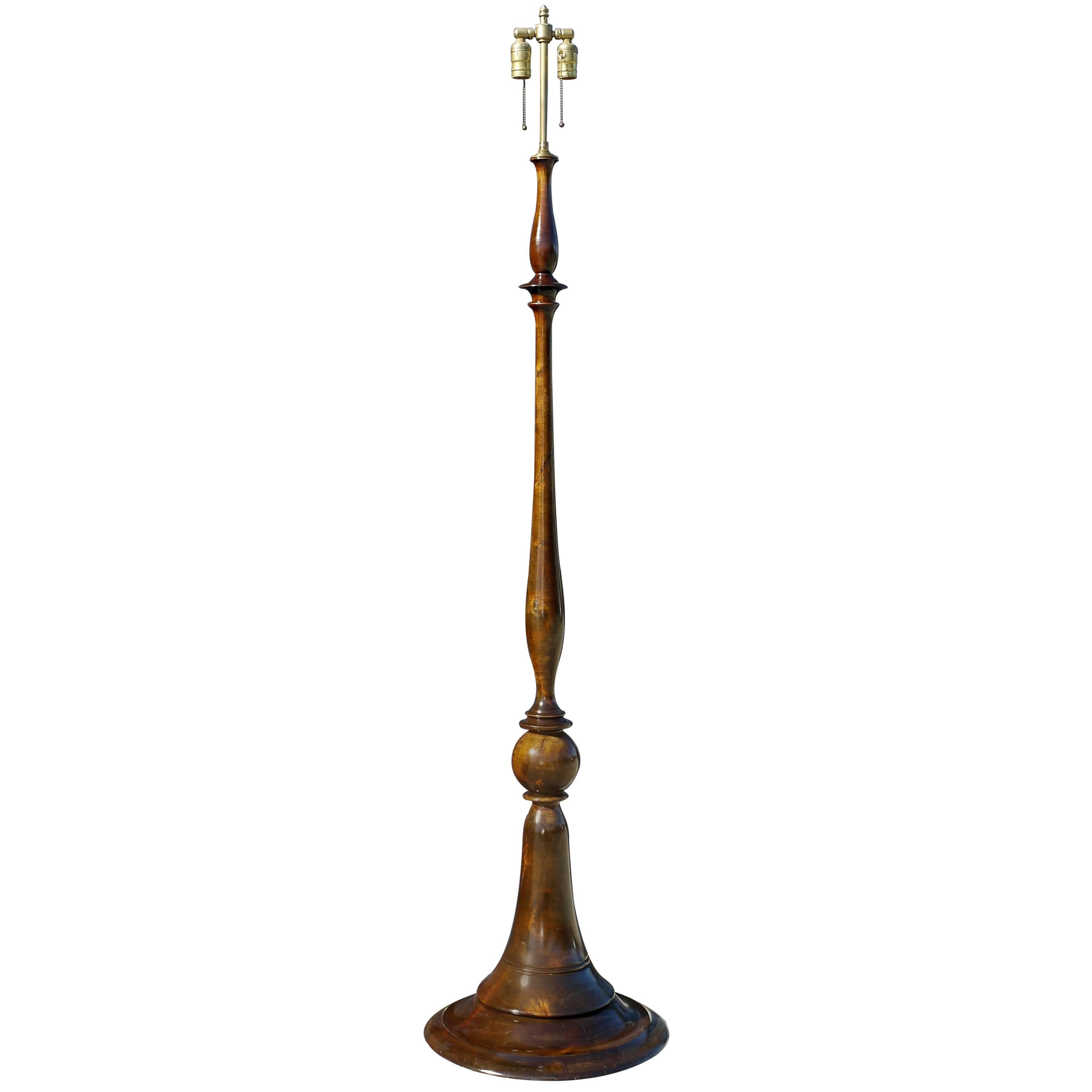 Austrian Turned Walnut Floor Lamp, circa 1915 For Sale
