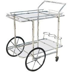 Italian Silver Plate over Brass Faux Bamboo Bar Cart 9