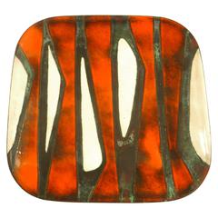 1970s Abstract Enamel on Copper Square Plate
