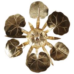Large 1950s Vegetal Decor Sconce or Ceiling Lamp "Waterlilies" 